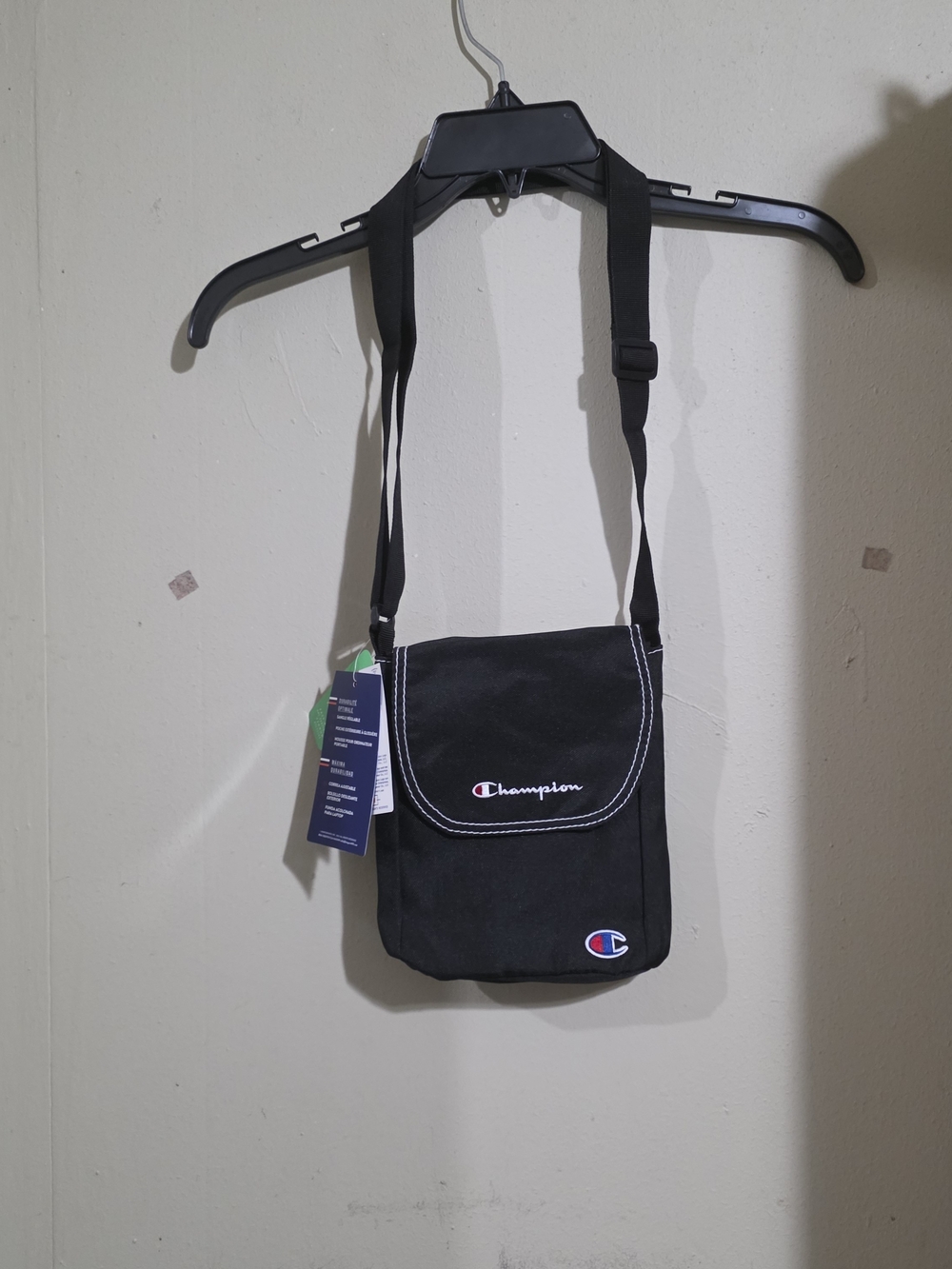 NWT Champion Uniform Crossbody Bag Black Wirh Whitr Stitching